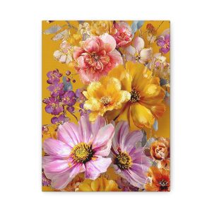 Floral Bouquet Canvas Wall Art — Vibrant Yellow & Pink Garden Print
