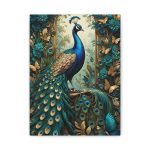 Peacock Canvas Wall Art – Teal & Gold Stretched Matte Print